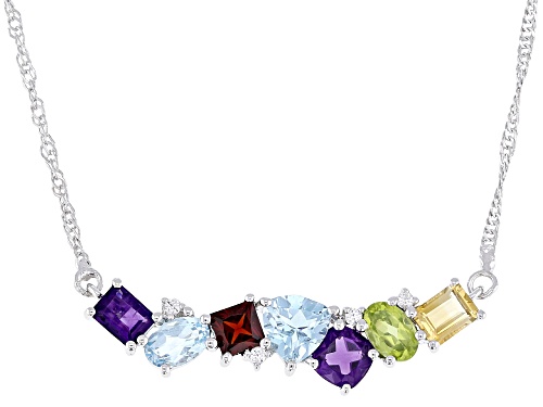 3.39ctw Multi-Stone Rhodium Over Sterling Silver Necklace - Size 18
