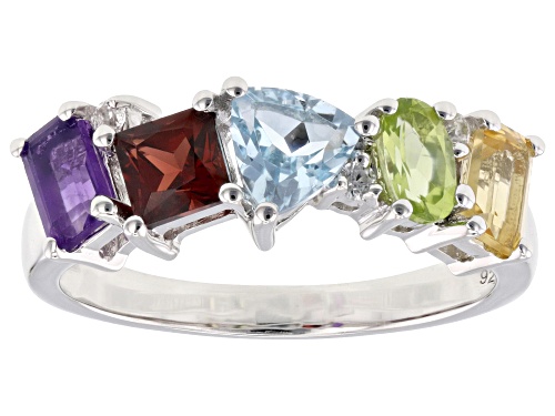 1.53ctw Multi-Stone Rhodium Over Sterling Silver Ring - Size 6