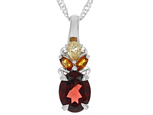 1.98ct Vermelho Garnet™ with 0.57ctw Citrine & Madeira Citrine Rhodium Over Silver Pendant/Chain