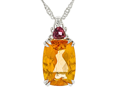 7.20ct Mandarin Orange Topaz with 0.27ctw Pink Topaz Rhodium Over Sterling Silver Pendant with Chain