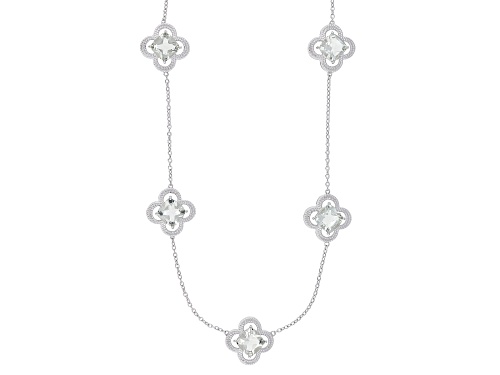 6.37ctw Prasiolite Rhodium Over Sterling Silver Clover Necklace - Size 18