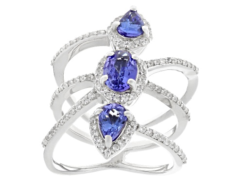 1.43ctw Tanzanite With 0.59ctw White Zircon Rhodium Over Sterling Silver Ring - Size 6