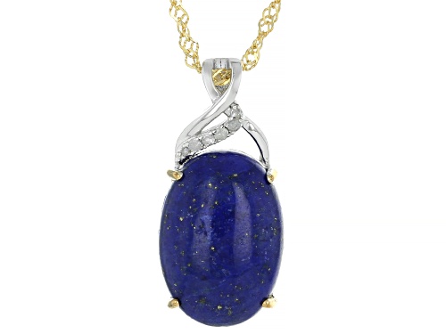 17x12mm Lapis Lazuli with 0.04ctw Diamond Rhodium & 18K Yellow Gold over Silver Pendant with Chain