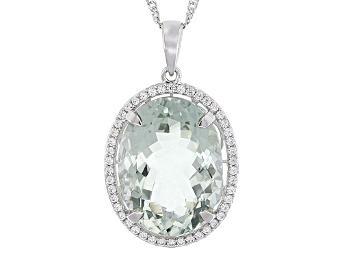 13.51ct Prasiolite with 0.56ctw White Zircon Rhodium Over Sterling Silver Pendant with Chain