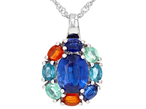 3.44ctw Multi Color Kyanite Rhodium Over Sterling Silver Pendant with Chain