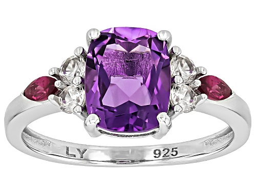 1.61ct Canela Amethyst with .16ctw Rhodolite & .34ctw White Zircon Rhodium Over Sterling Silver Ring - Size 8