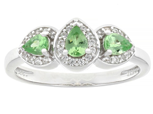 0.37ctw Mint Tsavorite with 0.19ctw White Zircon Rhodium Over Sterling Silver Ring - Size 9