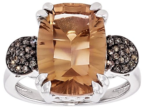 5.32ctw Concave-Cut Champagne Quartz Rhodium Over Sterling Silver Ring - Size 9