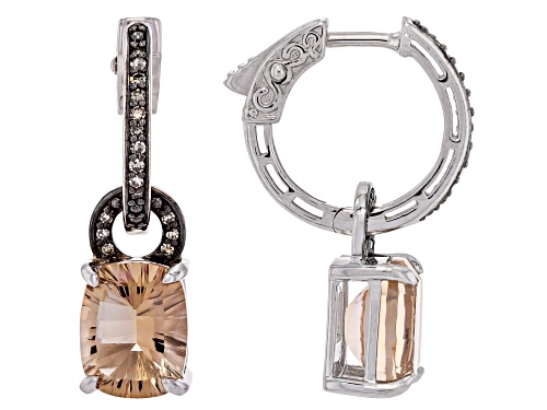 4.91ctw Concave-Cut Champagne Quartz Rhodium Over Silver Earrings