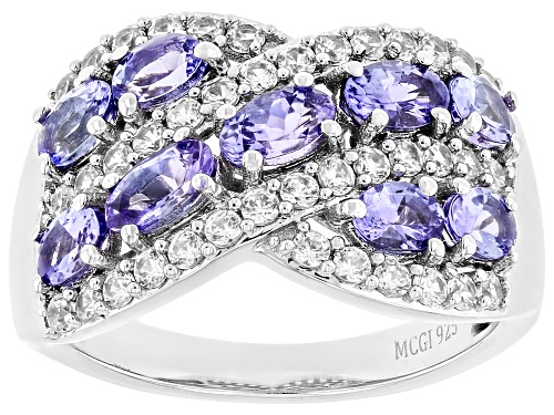 1.45ctw Tanzanite with 0.67ctw White Zircon Platinum Over Sterling Silver Ring - Size 9
