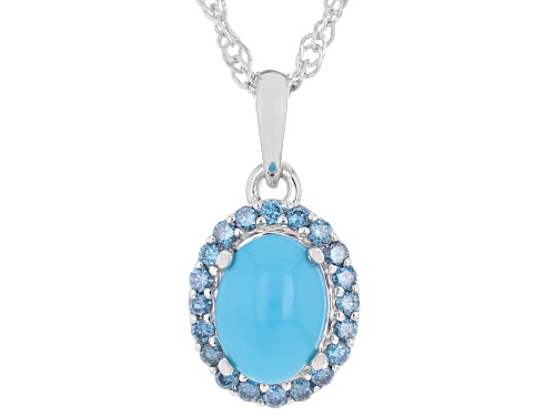 8x6mm Sleeping Beauty Turquoise & Prazana® Lab Grown Diamond Rhodium Over Silver Pendant/Chain