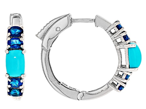 Sleeping Beauty Turquoise with 1.15ctw Neon Apatite Rhodium Over Sterling Silver Hoop Earrings