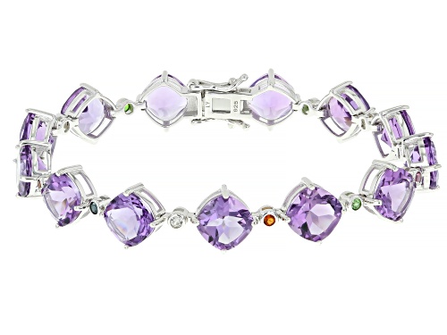 25.30ctw Canela Amethyst with Multi-Gemstone Rhodium Over Sterling Silver Bracelet - Size 8