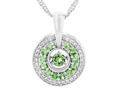 0.58ctw Tsavorite with 0.15ctw White Zircon Rhodium Over Sterling Silver Dancing Pendant with Chain
