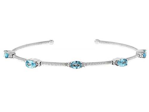 3.15ctw Blue and 0.16ctw White Zircon Rhodium Over Sterling Silver Flex Bangle - Size 8