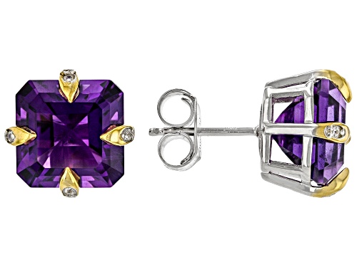 7.82ctw African Amethyst With 0.05ctw White Zircon Rhodium & 18k Gold Over Sterling Silver Earrings