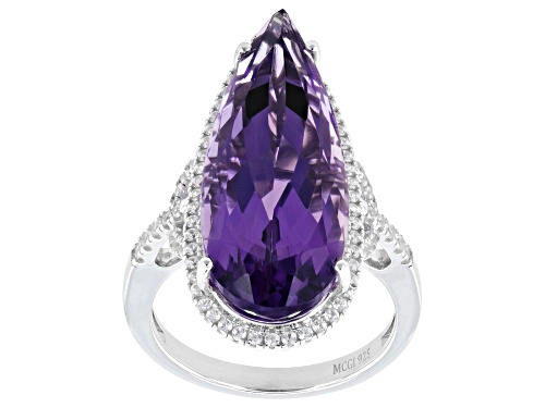 9.50ct Canela Amethyst with 0.48ctw White Zircon Rhodium Over Sterling Silver Ring - Size 10