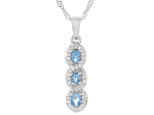 0.38ctw Ofiki Nigerian Aquamarine with 0.16ctw White Zircon Rhodium Over Silver Pendant with Chain