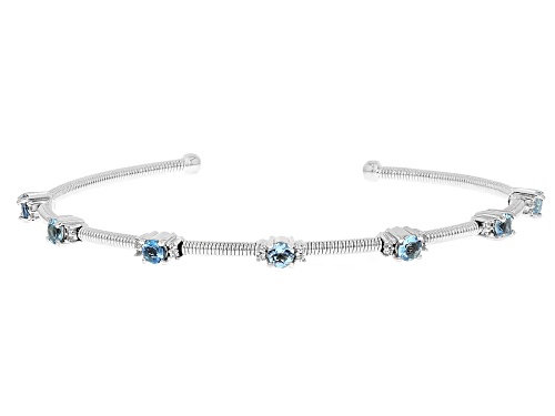 0.89ct Ofiki Nigerian Aquamarine with 0.21ctw White Zircon Rhodium Over Silver Flexible Bangle - Size 7.25