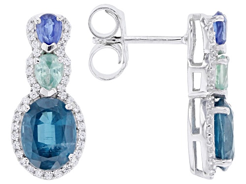 3.38ctw Multi-Color Kyanite with 0.59ctw White Zircon Rhodium Over Sterling Silver Earrings