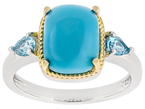 10x8mm Sleeping Beauty Turquoise with 0.32ctw Swiss Blue Topaz Rhodium & 18K Gold Over Silver Ring - Size 9