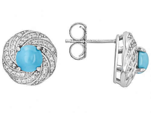 6mm Blue Sleeping Beauty Turquoise with 0.57Ctw White Zircon Rhodium Over Sterling Silver Earrings