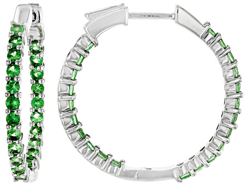 3.35ctw Mint Tsavorite Rhodium Over Sterling Silver Hoop Earrings