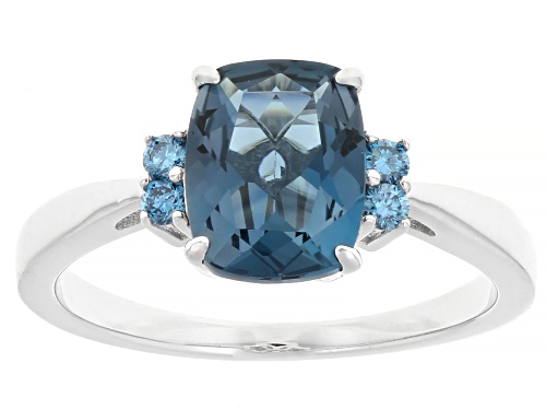 2.30ct London Blue Topaz With 0.10ctw Prazana® Lab Blue Diamond D-F VS2-SI Rhodium Over S/S Ring - Size 9