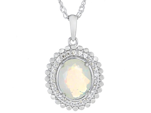 1.43ct Ethiopian Opal with 0.17ctw White Zircon Rhodium Over Sterling Silver Pendant with Chain
