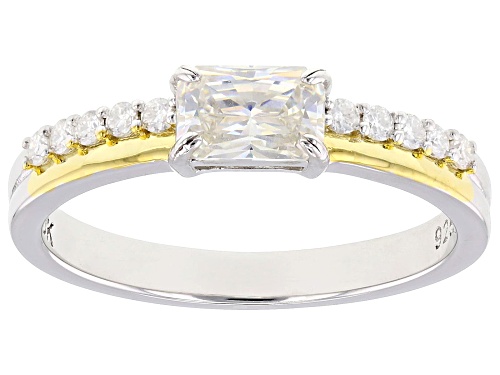 0.90ct Strontium Titanate & 0.20ctw Moissanite Fire® Rhodium & 18K Yellow Gold Over Silver Ring - Size 10