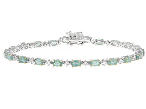 5.60ctw Mint Kyanite With 0.99ctw White Zircon Rhodium & 18K Yellow Gold Over Silver Bracelet - Size 7.25