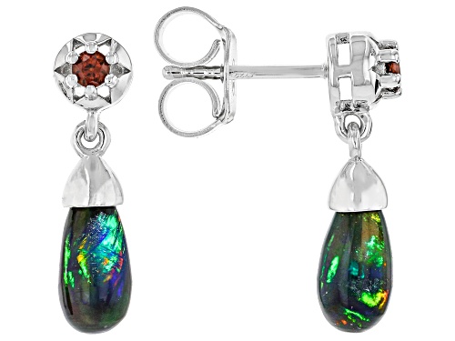 1.90ctw Black Ethiopian Opal with 0.15ctw Vermelho Garnet™ Rhodium Over Sterling Silver Earrings