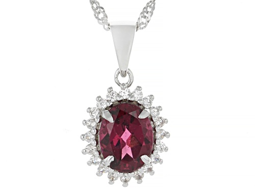 1.95ct Raspberry Color Rhodolite With 0.27ctw White Zircon Rhodium Over Silver Pendant With Chain