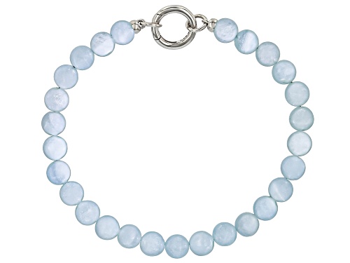 6mm Blue Dreamy Aquamarine Rhodium Over Sterling Silver Bracelet - Size 7.5