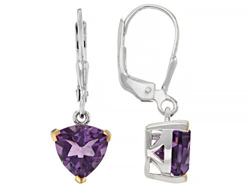 2.41ctw Canela Amethyst Rhodium & 18K Yellow Gold Over Sterling Silver Solitaire Dangle Earrings