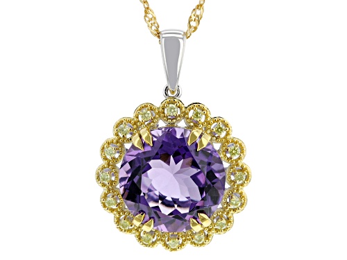 6.93ctw Canela Amethyst & Prazana(R) Lab Grown Diamonds Rhodium & 18k Gold Over Silver Pendant/Chain