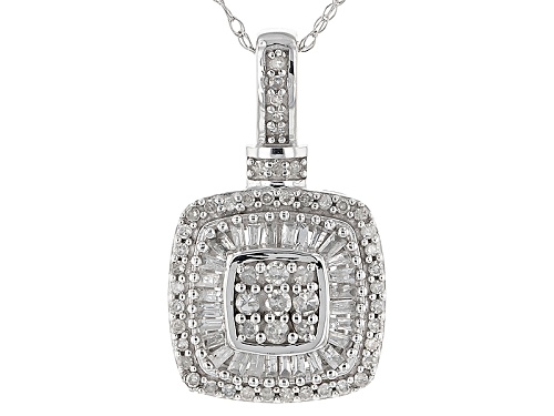 .45ctw Round And Baguette White Diamond 10k White Gold Pendant With An 18inch Rope Chain