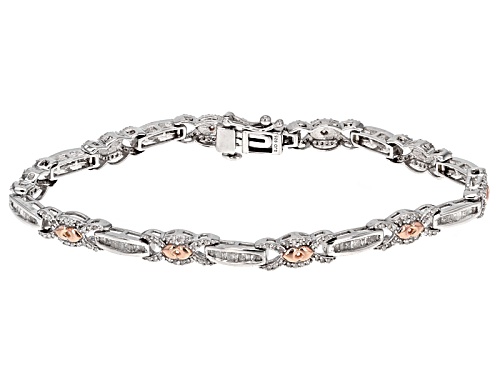 1.60ctw Round And Baguette White Diamond Rhodium And 14k Rose Gold Over Sterling Silver Bracelet - Size 7.5
