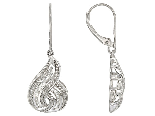 .25ctw Baguette White Diamond Rhodium Over Sterling Silver Dangle Earrings