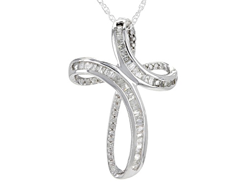 .50ctw Round & Baguette White Diamond Rhodium Over Sterling Silver Pendant With An 18inch Rope Chain