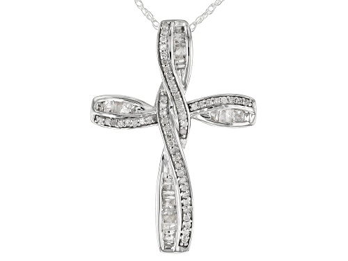 .55ctw Round and Baguette White Diamond Rhodium over Sterling Silver Pendant with Chain