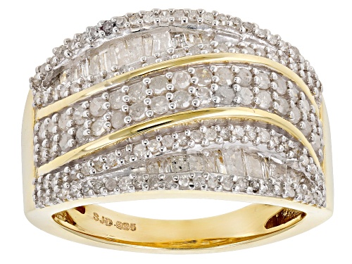 Engild™ 1.00ctw Round and Baguette White Diamond 14k Yellow Gold Over Sterling Silver Ring - Size 6