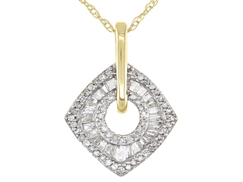 Photo of 0.50ctw Round And Baguette White Diamond 10k Yellow Gold Pendant With 18 Inch Chain