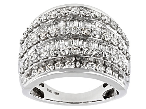 Photo of 2.85ctw Round And Baguette White Diamond 10k White Gold Multi-Row Dome Ring - Size 6