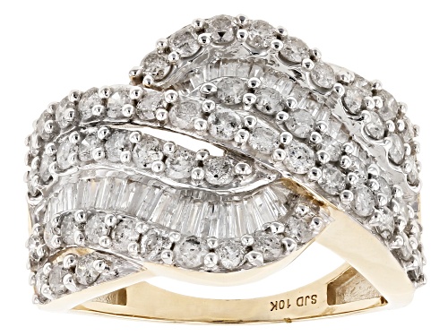 Photo of 2.00ctw Baguette And Round White Diamond 10k Yellow Gold Crossover Ring - Size 5