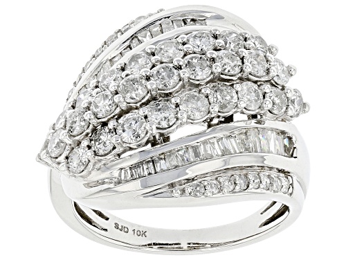 Photo of 2.20ctw Baguette And Round White Diamond 10k White Gold Cluster Ring - Size 6