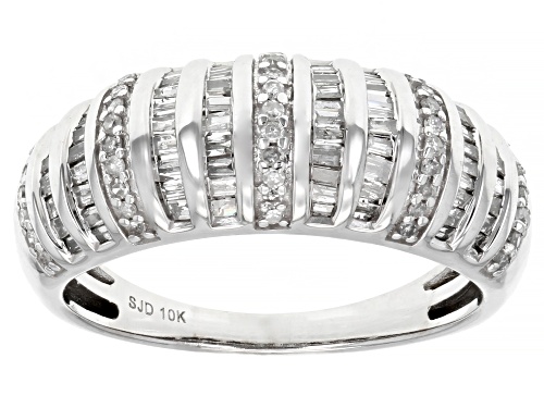 Photo of 0.75ctw Baguette And Round White Diamond 10k White Gold Dome Band Ring - Size 8