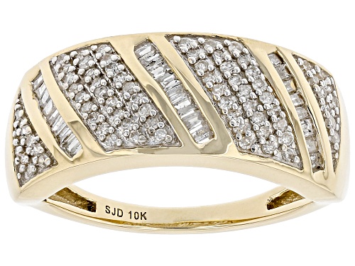 Photo of 0.45ctw Baguette And Round White Diamond 10k Yellow Gold Wide Cluster Band Ring - Size 7
