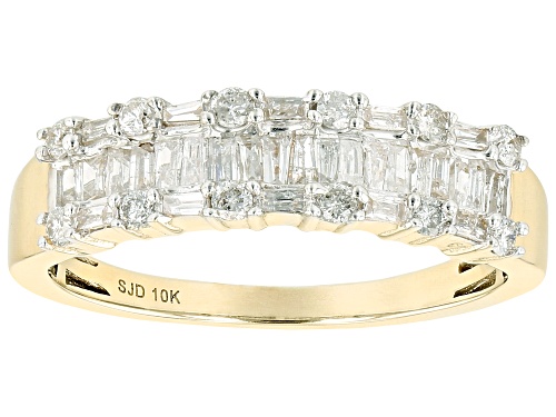 0.60ctw Baguette And Round White Diamond 10k Yellow Gold Band Ring - Size 7