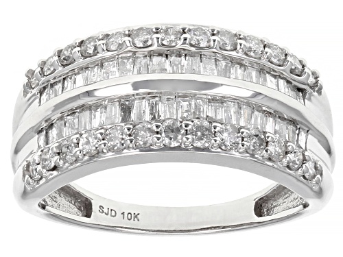 Photo of 1.00ctw Baguette And Round White Diamond 10k White Gold Multi-Row Ring - Size 6